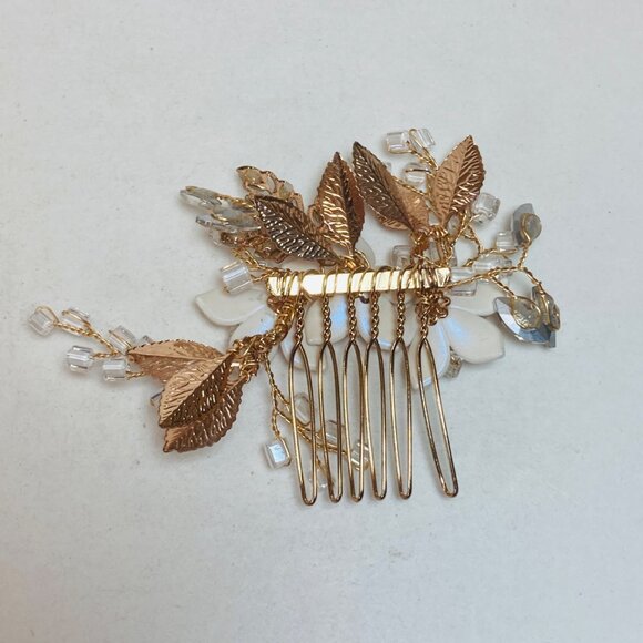 Unbranded Gold Comb Acrylic Crystal White Flower Bridal Dance Prom as is - Picture 5 of 7
